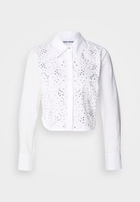 CROPPED COVERED PLACKET BUTTON FRONT SHIRT STUD EMBELLISHMENT - Blus - white