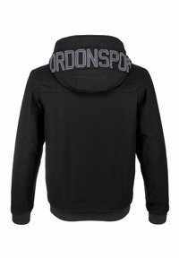 Schwarze Kapuzenjacke aus strukturiertem Stoff. "GORDONSPORT"-Logo auf dem Rücken eingestickt. Rippstrickbündchen an den Ärmeln und am Saum.
