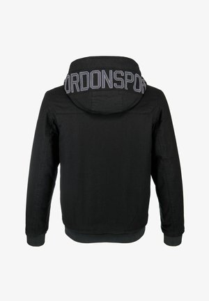 Schwarze Kapuzenjacke aus strukturiertem Stoff. "GORDONSPORT"-Logo auf dem Rücken eingestickt. Rippstrickbündchen an den Ärmeln und am Saum.