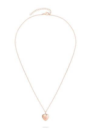 Rose gold heart pendant necklace with a small diamond accent on a delicate chain, featuring an adjustable clasp for length adjustment.
