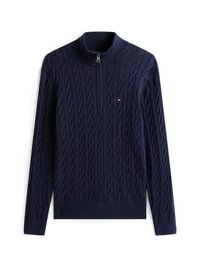 CLASSIC CABLE ZIP MOCK - Džemperis - marine