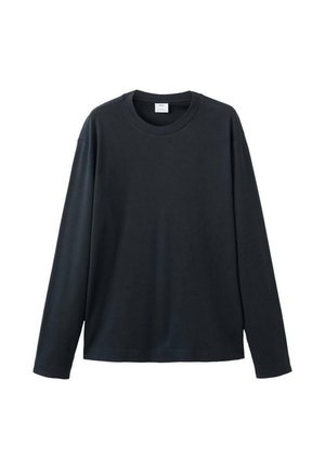 Zwart T-shirt met lange mouwen gemaakt van katoen, voorzien van een ronde hals en een ontspannen pasvorm. Gladde textuur zonder patronen of versieringen.