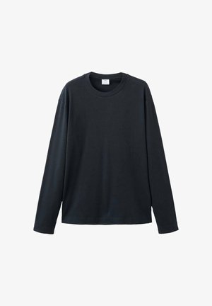 Zwart T-shirt met lange mouwen gemaakt van katoen, voorzien van een ronde hals en een ontspannen pasvorm. Gladde textuur zonder patronen of versieringen.