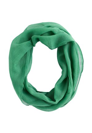 Écharpe infinie verte légère présentée en boucle circulaire sur fond blanc.