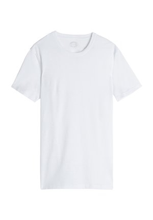White short-sleeve t-shirt made of soft cotton. Features a round neckline and a straight hem, with no visible patterns or graphics.