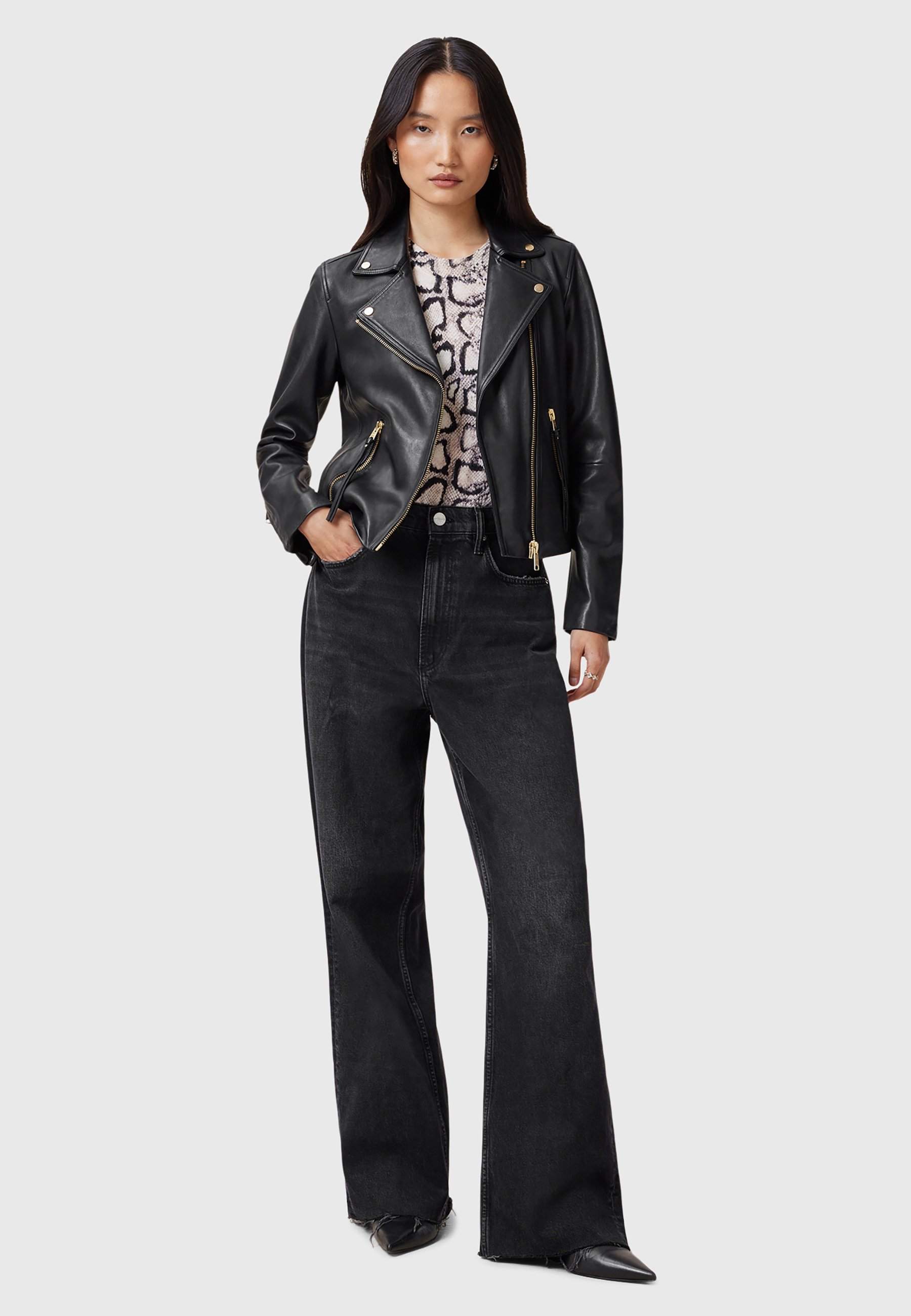 ジャケット・アウター ALLSAINTS DALBYBIKER AllSaints DALBY BIKER - Chaqueta de cuero - black gold/negro