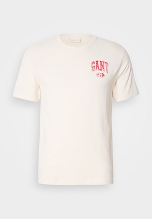 Korteermet bomulls T-skjorte i off-white med rund hals og et lyst rødt GANT-logo trykt på brystet. Enkelt og hverdagslig design.