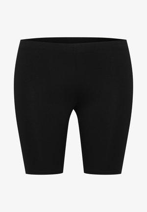 Črne kolesarske kratke hlače iz gladkega, raztegljivega materiala z visokim pasom. Imajo brezšiven dizajn in prilega silhueto.
