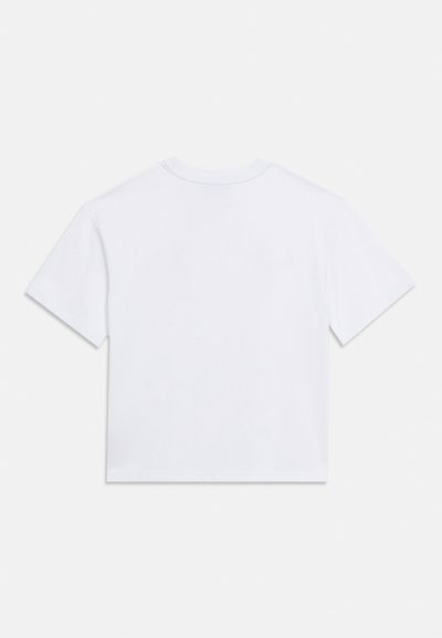 T-shirt blanc uni à manches courtes avec col rond, présenté à plat vue de dos sur fond blanc.