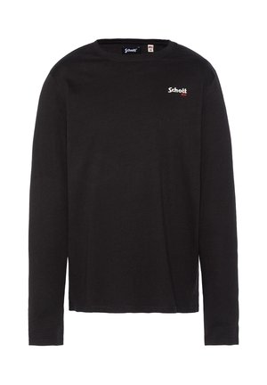 Sort langærmet T-shirt i blødt bomuld med rund halsudskæring og et lille hvidt "Schott" logo på venstre bryst. Klassisk pasform.