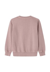 Felpa rosa con scollo a girocollo, maniche lunghe, polsini e orlo inferiore a coste. Texture morbida, design minimalista senza loghi visibili.