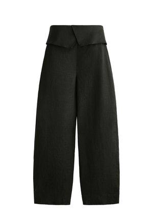 OYSHO LINEN FOLDOVER WAIST - Trousers - black