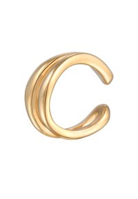 C-förmiger, goldfarbener verstellbarer Ring mit glatten, abgerundeten Kanten und drei parallelen Bändern für einen gestuften Effekt.