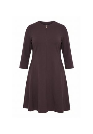 Ulla Popken, ZIP-UP PUNTO DI ROMA JERSEY 3/4 SLEEVE A-LINE DRESS - Vestito di maglina - mahogany