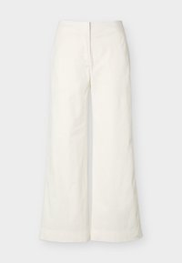 Υψηλοκάβαλα, φαρδιά παντελόνια σε κρεμ απόχρωση με κρυφό εμπρόσθιο κούμπωμα, κατασκευασμένα από λεία, ελαφριά ύφασμα.