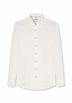 Weißes langärmeliges Hemd mit Knopfleiste, spitzem Kragen und ein-Knopf-Manschetten, mit der Aufschrift "Olymp Casual Body Fit".