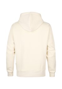 Weiße Kapuzensweatshirt aus weichem Stoff. Mit Kängurutasche, gerippten Bündchen und geradem Saum. Keine grafischen Drucke oder Designs.