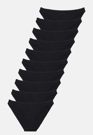 Schwarze Baumwoll-Bikini-Unterhosen, die in einem kaskadierenden Stapel angeordnet sind, mit einer glatten Textur und einem klassischen Schnitt sowie einem weichen Bund.