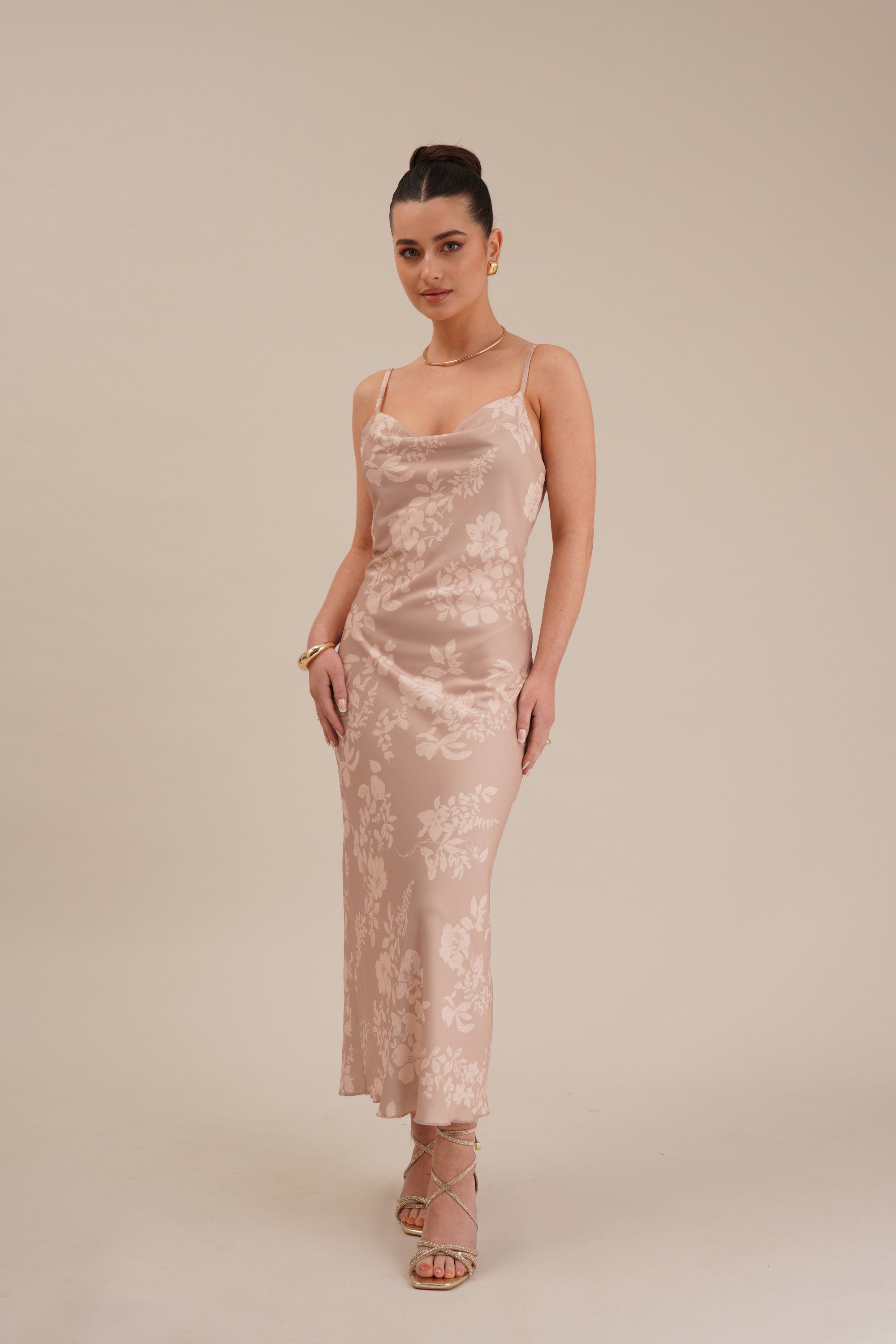 white christmas dresses Sample Gold Champagne Carmen Satin Dress main image 0