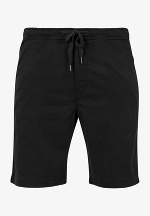 Mustad mustmad kergedest kangast, millel on elastne vöökoht nööriga, küljetaskud ja viimistletud ääred.