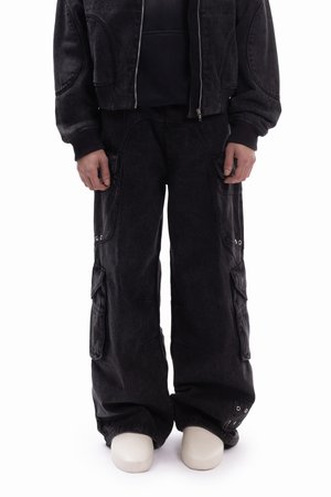 RIVET BLACK STONE WASH CARGO UNISEX - Široke kavbojke - black stone wash