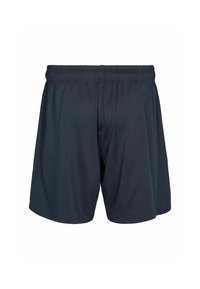 Shorts de sport noirs avec taille élastique, coupe ample et longueur mi-cuisse, présentés de face sur fond blanc.