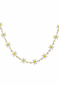 Gouden ketting met afwisselend witte en gele madeliefjes charme met ronde bloemblaadjes en een gladde textuur.