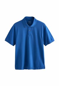 Royalblaues Polohemd aus Baumwolle, mit einem Kragen, kurzen Ärmeln und einem kleinen gestickten Logo auf der Brust.
