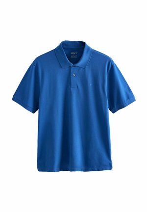 Royalblaues Polohemd aus Baumwolle, mit einem Kragen, kurzen Ärmeln und einem kleinen gestickten Logo auf der Brust.