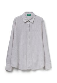 Camicia button-up a strisce in bianco e rosso scuro. Presenta un colletto, maniche lunghe e una silhouette dritta. Realizzata in tessuto leggero.