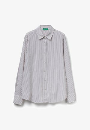 Gestreiftes Hemd mit Knopfverschluss in Weiß und Dunkelrot. Verfügt über einen Kragen, lange Ärmel und einen geraden Schnitt. Hergestellt aus leichtem Stoff.