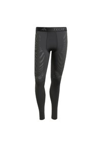 Schwarze Sportleggings in figurbetontem Design, mit einem strukturierten Muster an den Seiten und einem elastischen Taillenbund, der mit "TECHFIT" beschriftet ist.