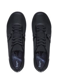 Scarpe sportive nere con tomaia in rete, punta rotonda e lacci piatti. Presentano una finitura testurizzata e un interno imbottito per un maggiore comfort.
