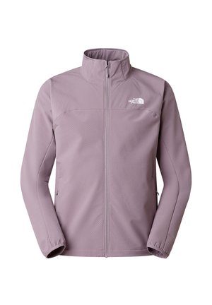 Vaalean violetti takki, joka on valmistettu sileästä ja joustavasta kankaasta. Siinä on pystypääntie, vetoketjullinen etuosa ja kaksi sivutaskua. Takissa on hienovarainen tekstuuri.