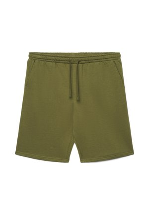 Legere Shorts in Olivgrün mit elastischem Bund, Kordelzug, Seitentaschen und schlichtem, einfarbigem Design.