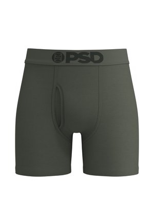 Bóxers para hombre en verde oscuro con una cinturilla negra que presenta el logotipo de PSD centrado en la parte delantera.