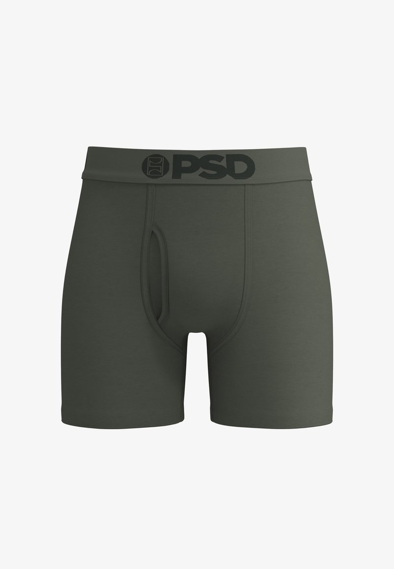 Boxer homme vert foncé avec une ceinture noire affichant le logo PSD centré à l'avant.
