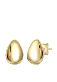 Zelta asaras formas auskari ar gludu, pulētu virsmu un subtilu spīdumu. Satur stumjamā aizdare drošākai piestiprināšanai.