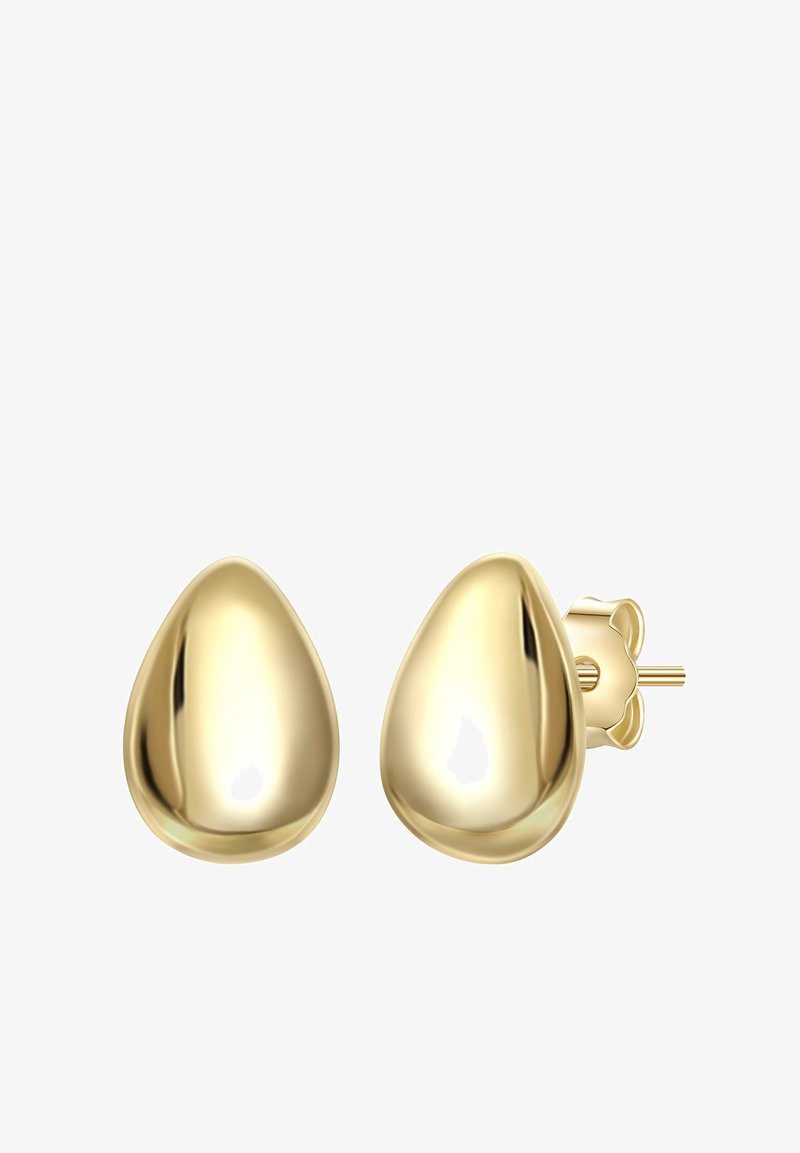 Zelta asaras formas auskari ar gludu, pulētu virsmu un subtilu spīdumu. Satur stumjamā aizdare drošākai piestiprināšanai.