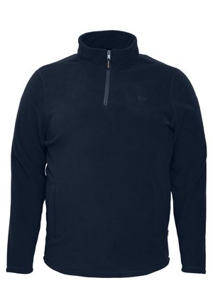 Námornícky fleece pulóver s polovičným zipsom na golieri, dlhými rukávmi a hladkou textúrou. Obsahuje malé logo na hrudi.