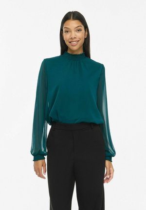VILA, LONG SLEEVED TOP VIFALIA HIGH NECK - Blouse - petrol