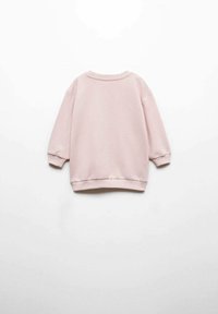 Ljusrosa sweatshirt med rund hals, långa ärmar och ribbade muddar, med ett slätt, texturerat tyg och en avslappnad passform.