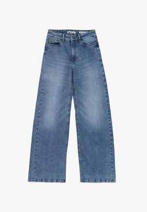 Dżinsy o szerokich nogawkach w jasnoniebieskim kolorze, z wysokim stanem, przednimi kieszeniami i subtelnym wyblaknięciem. Wytrzymały materiał o klasycznym kroju.