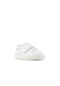 Weiße Sneakers mit einem Obermaterial aus glattem Leder, Klettverschluss und Gummisohle. Verfügt über einen dezenten reflektierenden Akzent an der Seite.