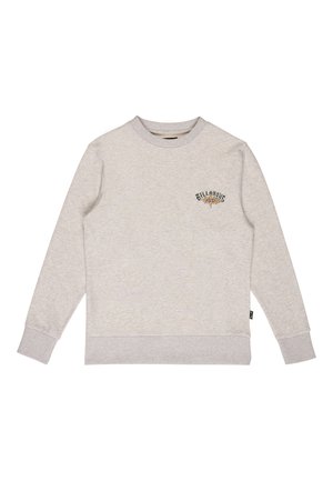 Jasnoszara bluza z długim rękawem i okrągłym dekoltem, z małym logo Billabong i grafiką słońca na lewej piersi.
