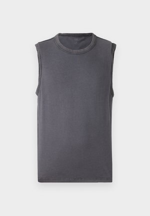 Débardeur gris sans manches avec un col rond, fabriqué en coton doux. Il présente un design épuré et minimaliste ainsi qu'une coupe droite à l'ourlet.