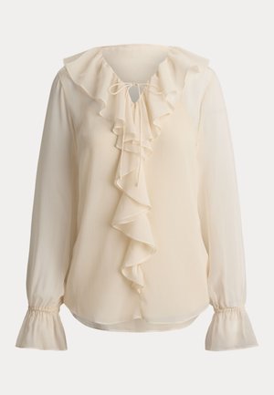 Lauren Ralph Lauren, RUFFLE-TRIM CRINKLE GEORGETTE BLOUSE - Blúz - mascarpone cream