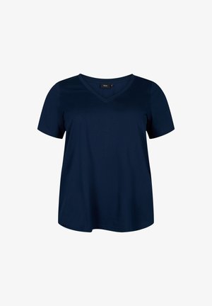 Zizzi KURZÄRMELIGES MIT V-AUSSCHNITT - Basic T-shirt - navy blazer