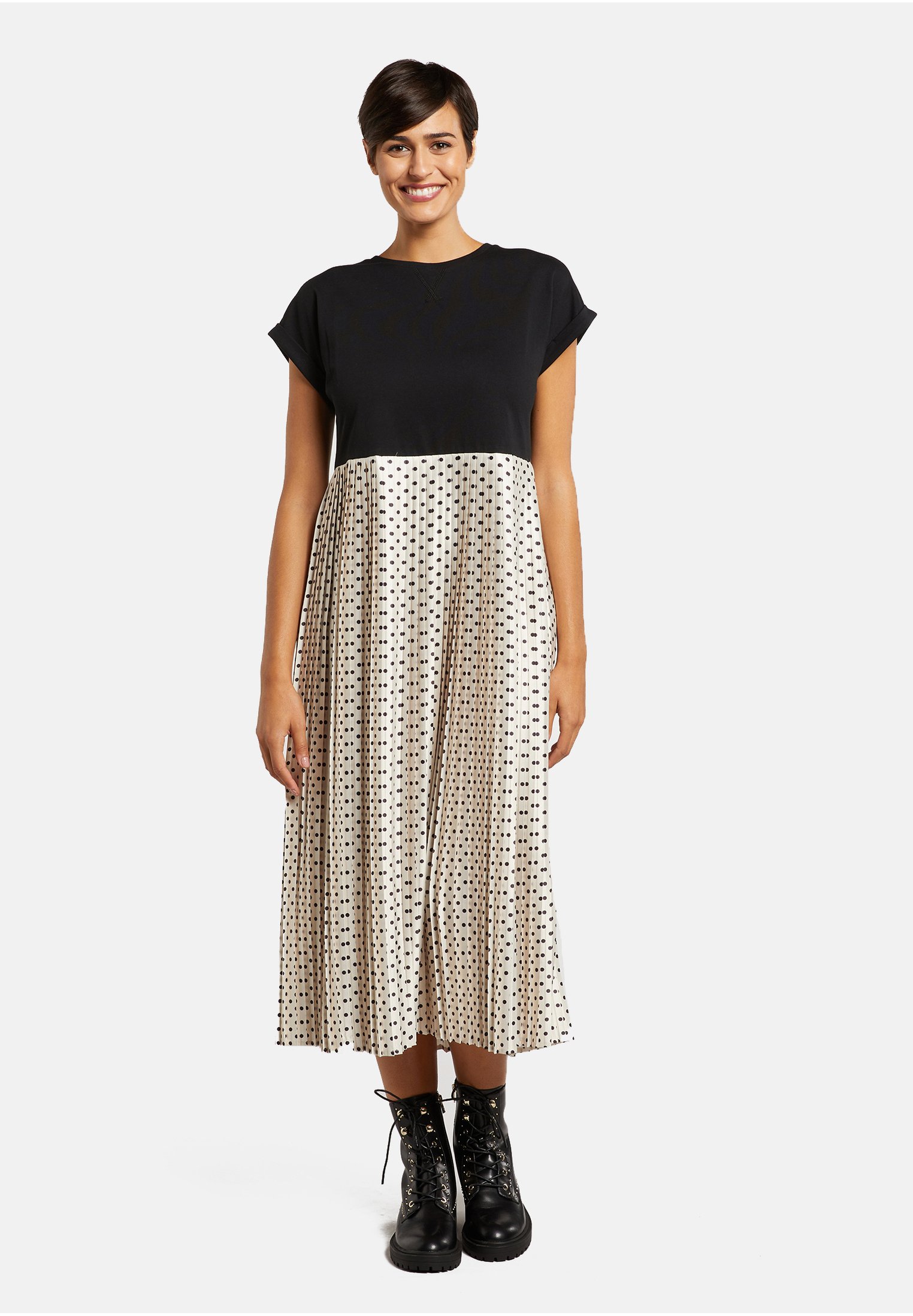 Oltre CON GONNA PLISSÉ A POIS - Vestito estivo - nero - Zalando.it