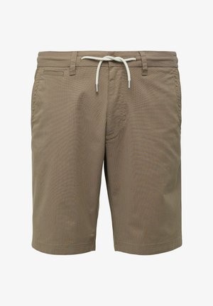 Bruine katoen shorts met een trekkoord in de taille, zijzakken en een lichte, gestructureerde stof. Glad afwerking en knielange snit.